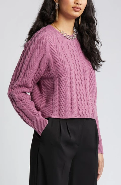 Open Edit Mix Stitch Boxy Sweater In Purple Syrup