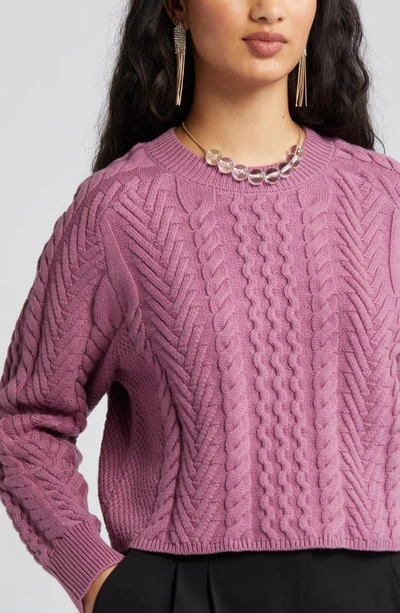 Open Edit Mix Stitch Boxy Sweater In Purple Syrup