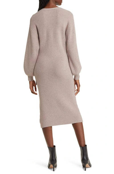 Shop Charles Henry Long Sleeve Faux Wrap Sweater Dress In Mocha