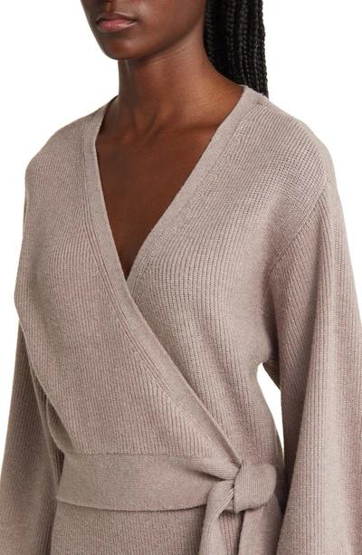 Shop Charles Henry Long Sleeve Faux Wrap Sweater Dress In Mocha