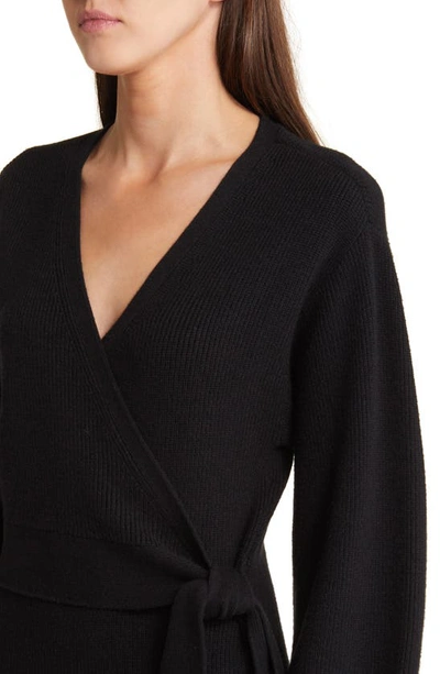 Shop Charles Henry Long Sleeve Faux Wrap Sweater Dress In Black