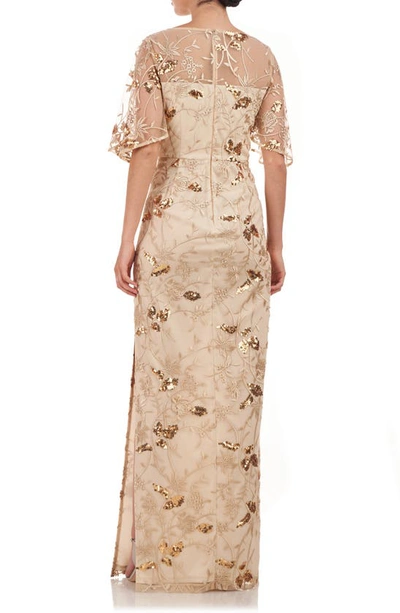 Js Collections Daphne Embroidered Sequin Column Gown In Gold