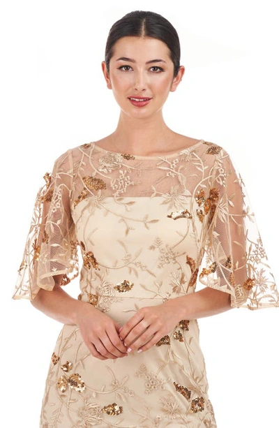 Js Collections Daphne Embroidered Sequin Column Gown In Gold