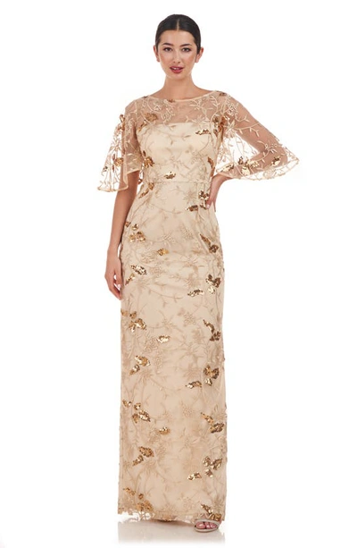 Js Collections Daphne Embroidered Sequin Column Gown In Gold