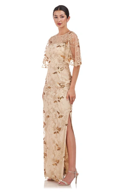 Js Collections Daphne Embroidered Sequin Column Gown In Gold