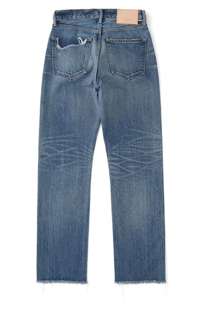 Shop Moussy Chateau Straight Leg Raw Edge Jeans In Blue