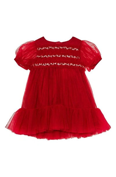 Shop Tutu Du Monde Serephine Imitation Pearl Puff Sleeve Tulle Party Dress In Red Velvet