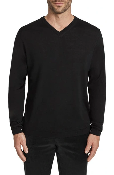 Shop Jack Victor Ramezay Wool Blend V-neck Sweater In Black