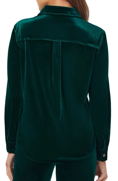 Shop Jones New York Stretch Velvet Utility Button-up Shirt In Emerald