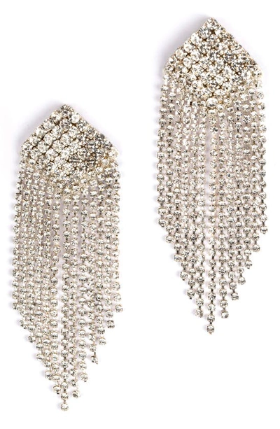 Shop Deepa Gurnani Niomi Crystal Fringe Drop Earrings In Silver