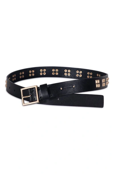 Shop Allsaints Pyramid Stud Leather Belt In Black / Warm Brass
