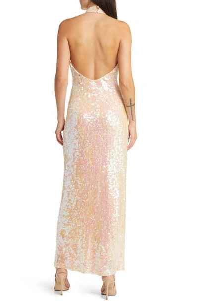 Shop Wayf The Aria Sequin Mock Neck Gown In Opal Sequin