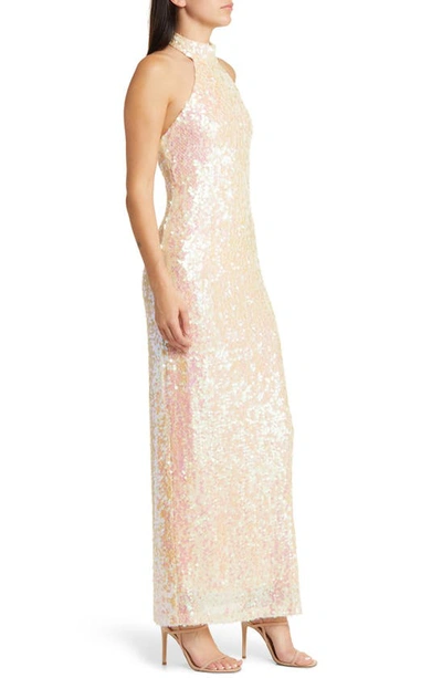 Shop Wayf The Aria Sequin Mock Neck Gown In Opal Sequin