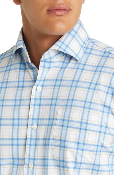 Shop Peter Millar Rex Crown Lite Windowpane Plaid Stretch Button-up Shirt In Cottage Blue