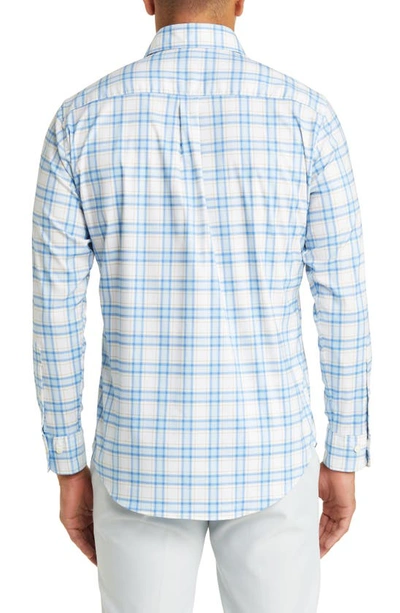 Shop Peter Millar Rex Crown Lite Windowpane Plaid Stretch Button-up Shirt In Cottage Blue