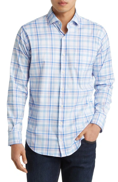 Shop Peter Millar Payson Crown Lite Plaid Stretch Button-up Shirt In Cottage Blue