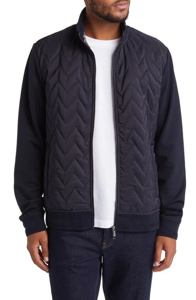 Shop Ted Baker Hamste Quilted Knit Sleeve Jacket In Navy