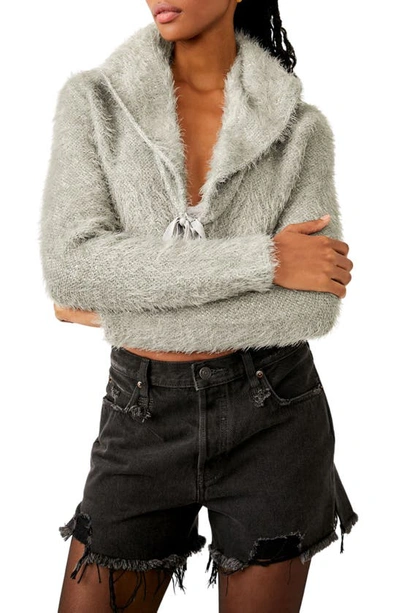 Shop Free People Mina Tie Front Eyelash Chenille Crop Cardigan In Silver Belle Combo