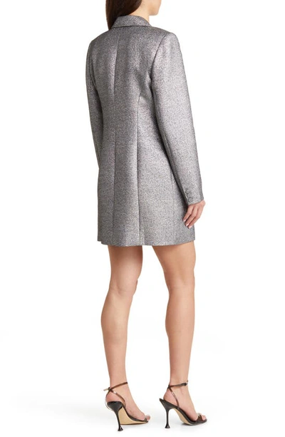 Shop Charles Henry Metallic Double Breasted Long Sleeve Blazer Dress In Silver
