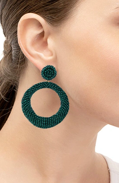 Shop Deepa Gurnani Asta Beaded Hoop Drop Earrings In Emerald
