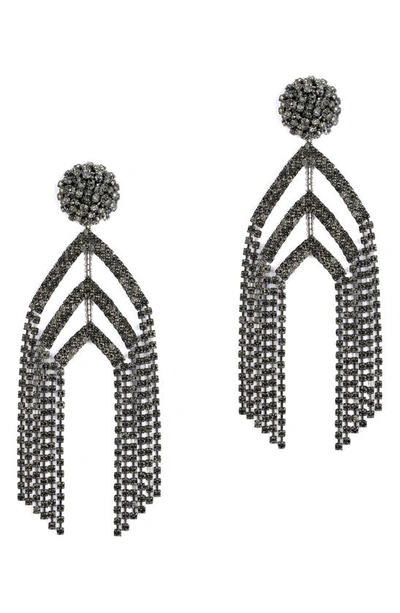 Shop Deepa Gurnani Corina Crystal Drop Earrings In Gunmetal