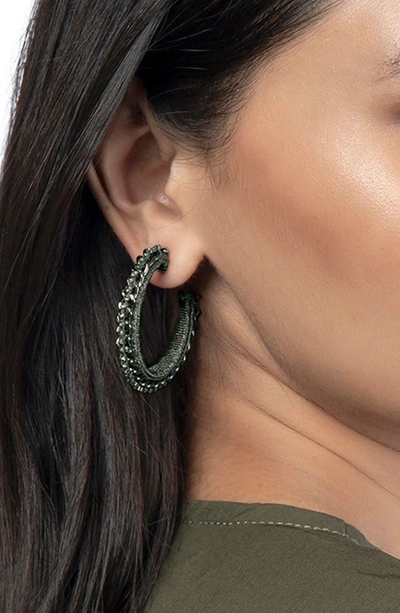 Shop Deepa Gurnani Elena Crystal Hoop Earrings In Gunmetal