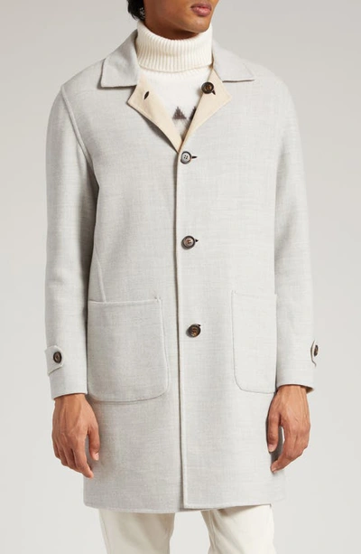 Shop Eleventy Reversible Double Face Wool Coat In Light Grey-sand-white
