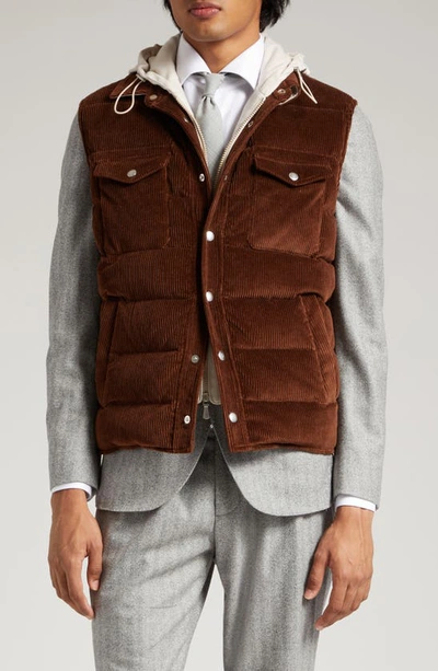 Shop Eleventy Quilted Corduroy Vest With Removable Bib In Brown-sand