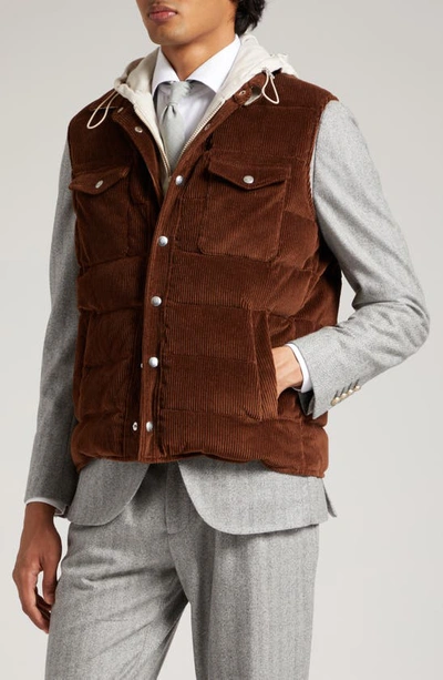 Shop Eleventy Quilted Corduroy Vest With Removable Bib In Brown-sand