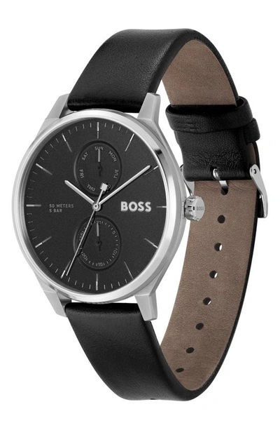 Shop Hugo Boss Tyler Leather Strap Watch, 43mm In Black
