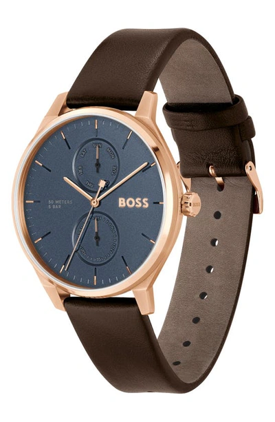 Shop Hugo Boss Tyler Leather Strap Watch, 43mm In Blue