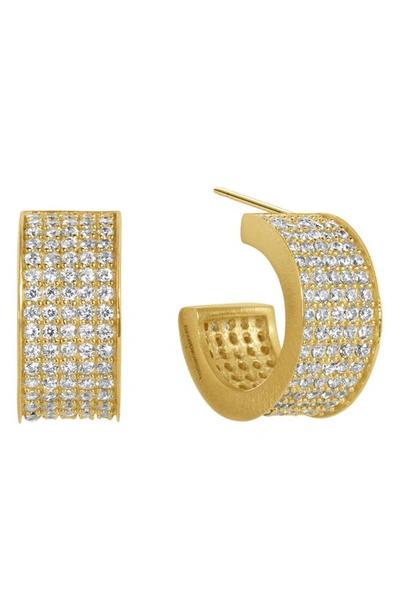 Shop Dean Davidson Petit Pavé Thick Huggie Earrings In White Topaz/ Gold