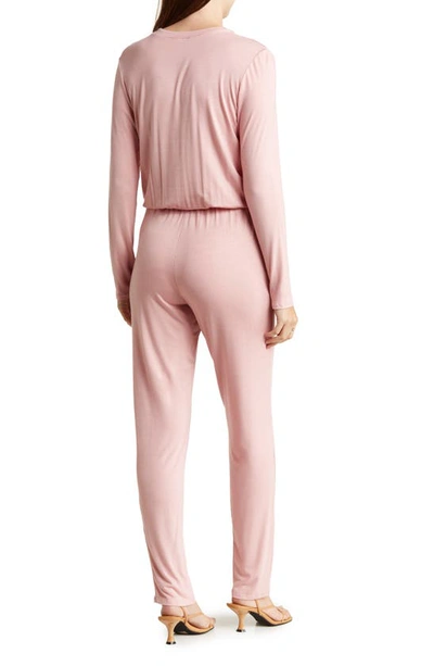 Shop Go Couture Split Neck Straight Leg Jumpsuit In Mauve