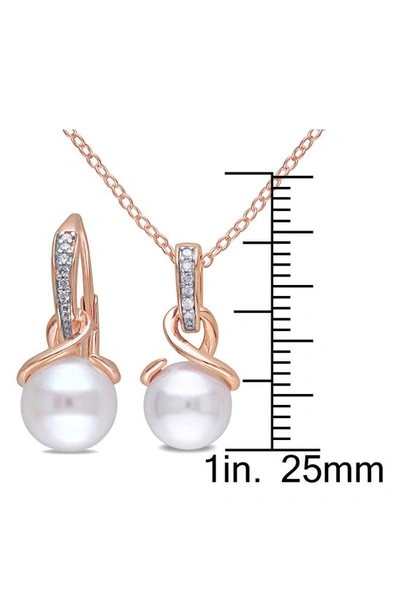 Delmar Diamond & Cultured Freshwater Pearl Pendant Necklace & Drop Earrings Set In White