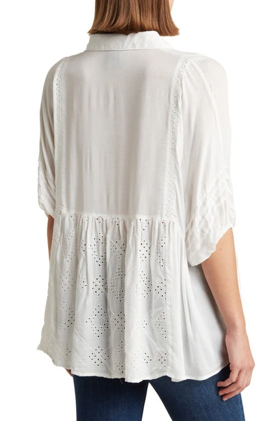 Shop Liv Los Angeles Mixed Media Eyelet Button-up Blouse In White