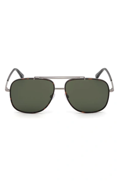 Shop Tom Ford Benton 58mm Geometric Sunglasses In Shiny Light Ruthenium / Green