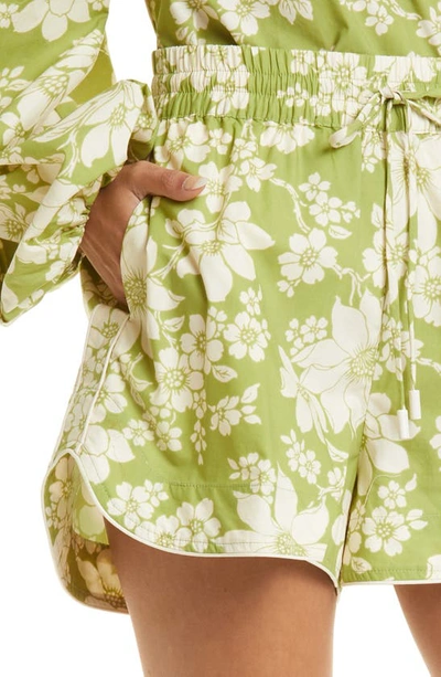 Alemais Leisa Floral Cotton Wide-leg Shorts In Lime