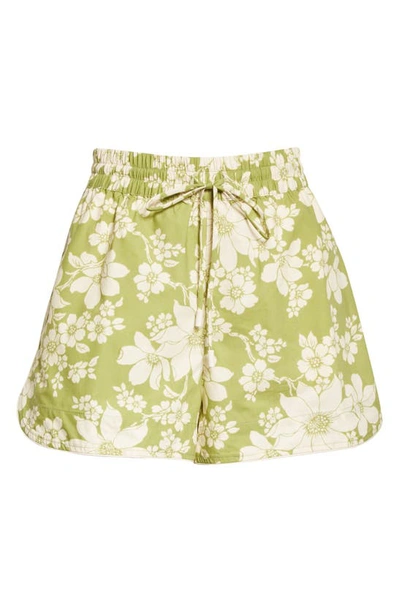 Alemais Leisa Floral Cotton Wide-leg Shorts In Lime