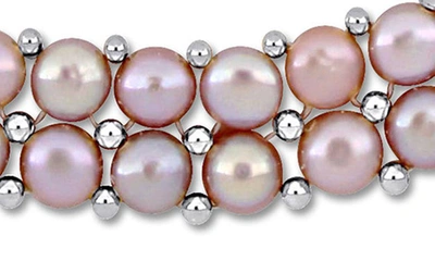Shop Delmar Diamond & Pearl Stud Earrings & Pendant Necklace Set In Pink