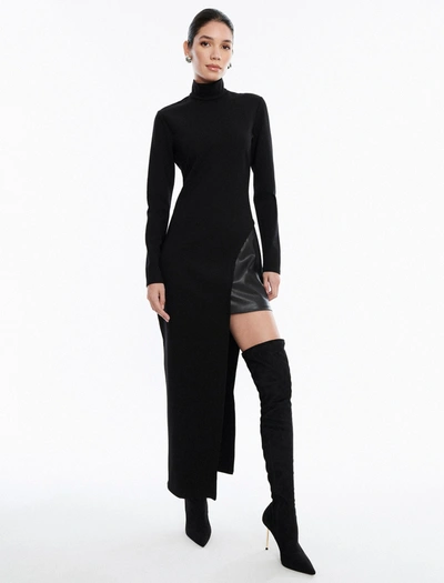 Shop Bcbgmaxazria Harlem Ponte Faux Leather Turtleneck Dress In Black