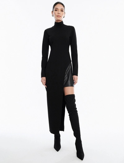 Shop Bcbgmaxazria Harlem Ponte Faux Leather Turtleneck Dress In Black