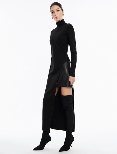 Shop Bcbgmaxazria Harlem Ponte Faux Leather Turtleneck Dress In Black