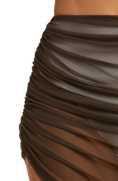 Shop Norma Kamali Diana Ruched Bikini Bottoms In Chocolate