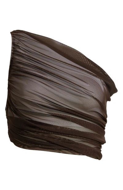 Shop Norma Kamali Diana One-shoulder Bikini Top In Chocolate