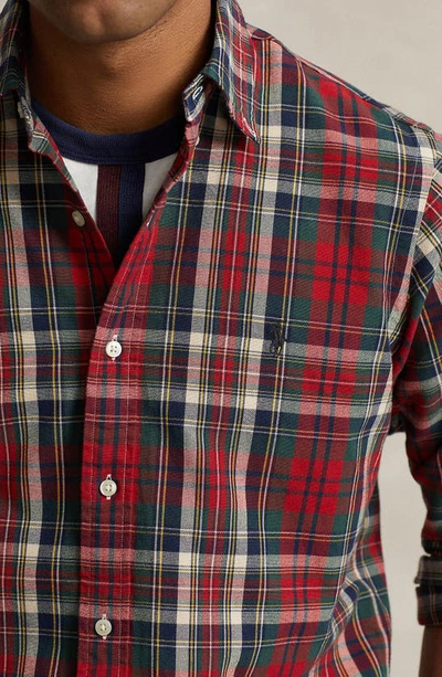 Shop Polo Ralph Lauren Classic Fit Plaid Button-down Oxford Shirt In 6134 Red/ Green Multi