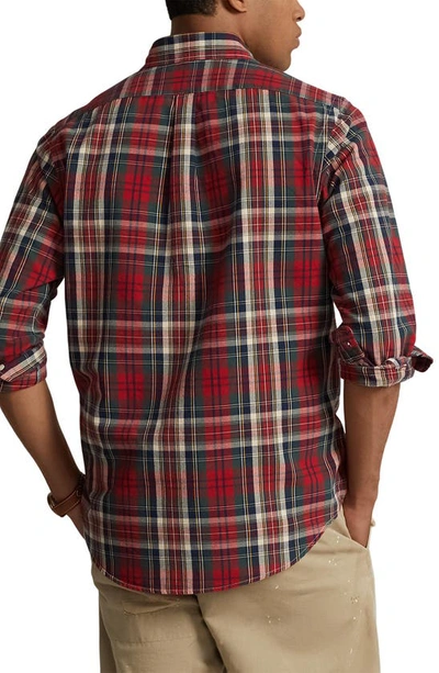 Shop Polo Ralph Lauren Classic Fit Plaid Button-down Oxford Shirt In 6134 Red/ Green Multi