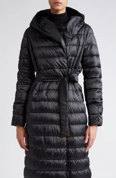 Shop Max Mara Novet The Cube Reversible Hooded Long Down Coat With Two Belts In Black