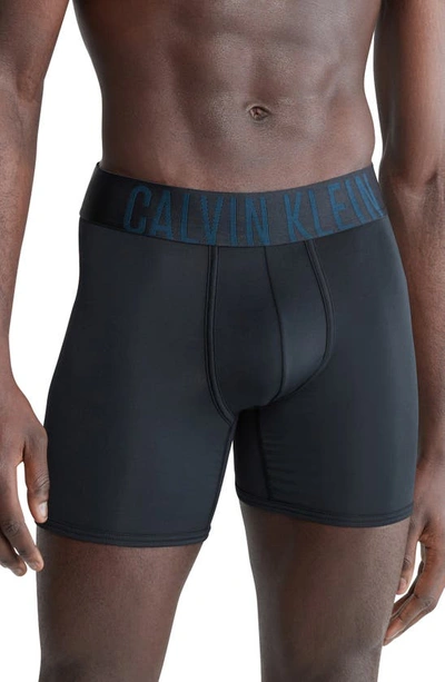 Shop Calvin Klein 3-pack Boxer Briefs In Black/ Teal Blue Band