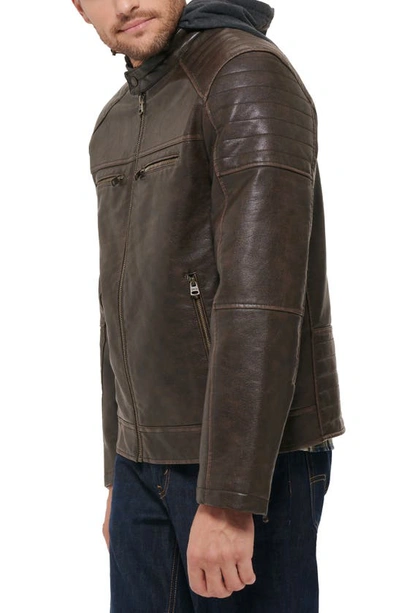 Shop Levi's Faux Leather Hooded Moto Racer Jacket In Deep Brown
