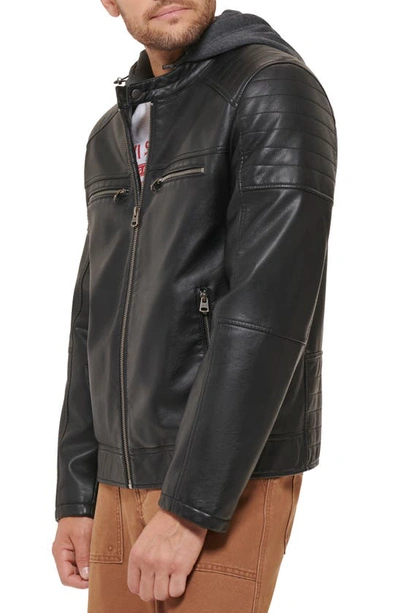 Shop Levi's Faux Leather Hooded Moto Racer Jacket In Black